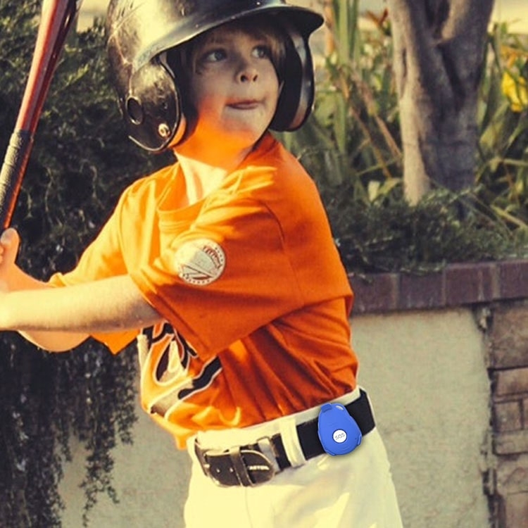 The Buddy device is attached to the belt of a child playing baseball