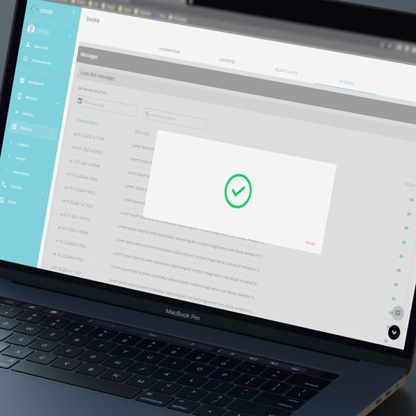 A view of the Jokair software on a laptop showing a check mark