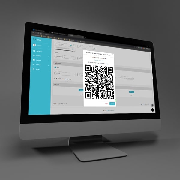 A view of the Jokair software on a laptop showing a secure QR code